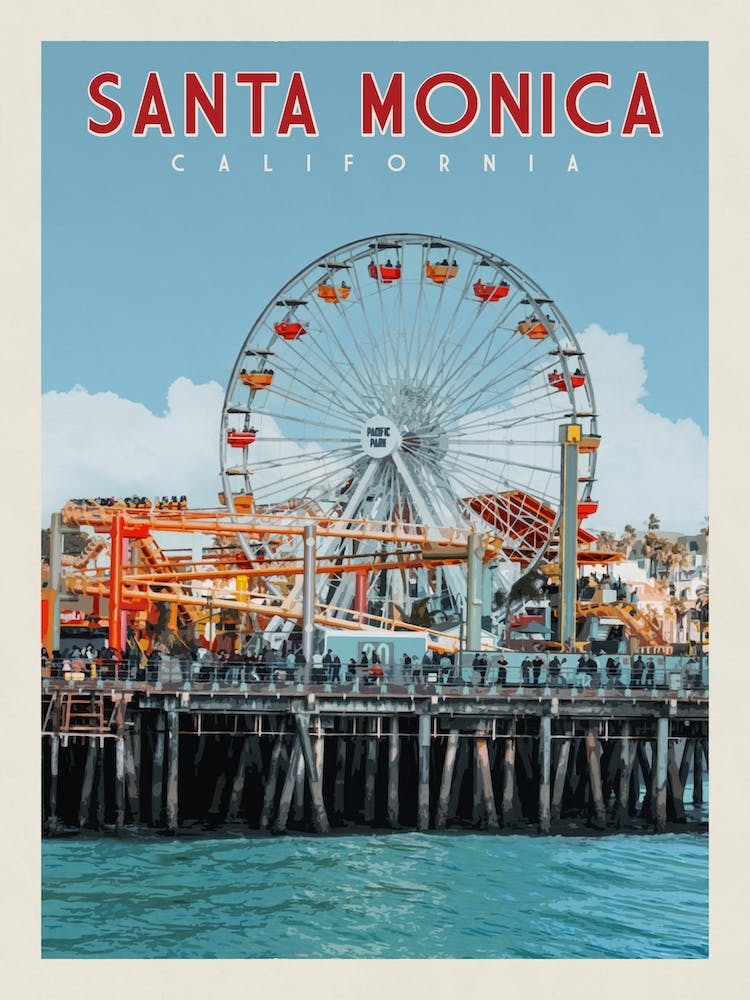 Santa Monica Pier California Travel Poster