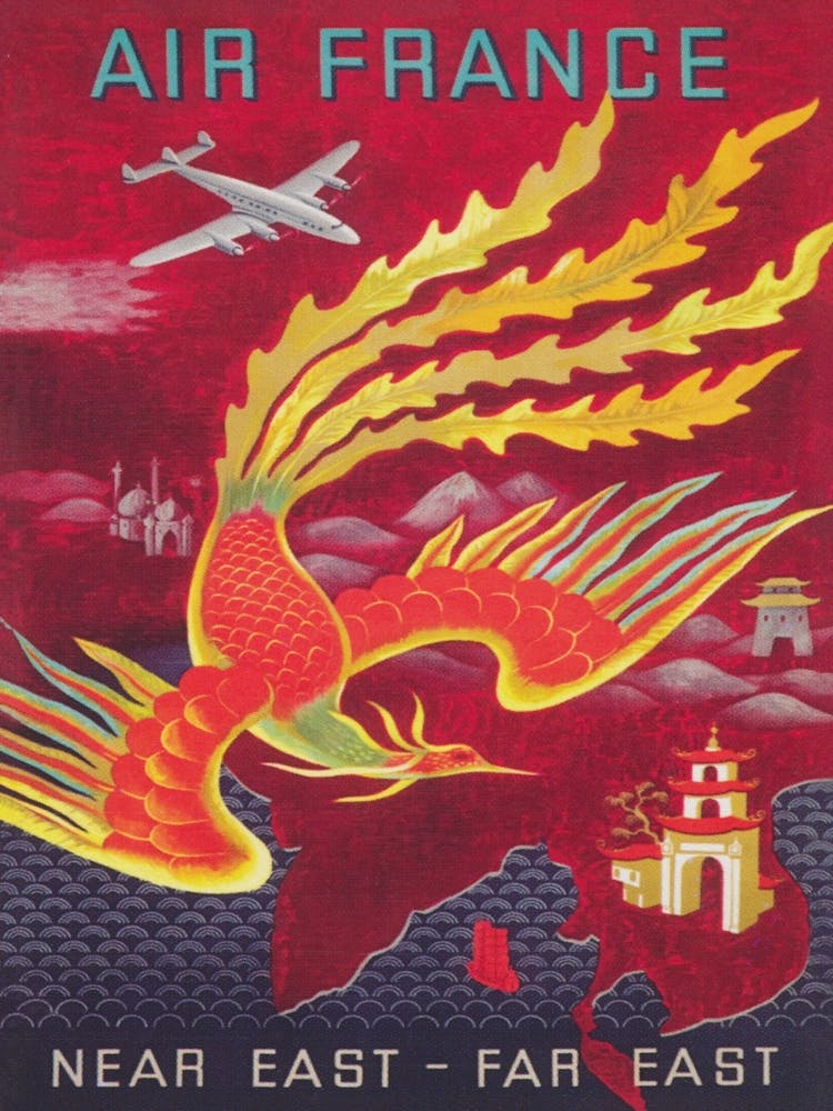 Fire Bird, Far East, Colorful Vintage Asian Travel Poster
