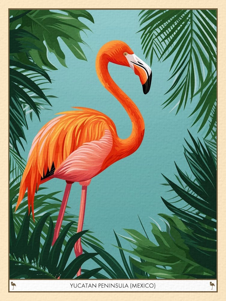 Greater Flamingo Yucatan Peninsula Mexico Tropical Illustration 5 Poster