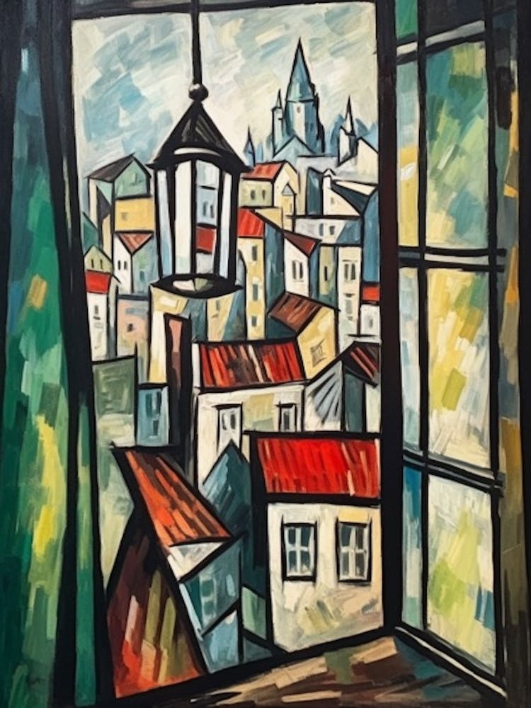 Fensterblick auf Prag im Stil des Kubismus 1
