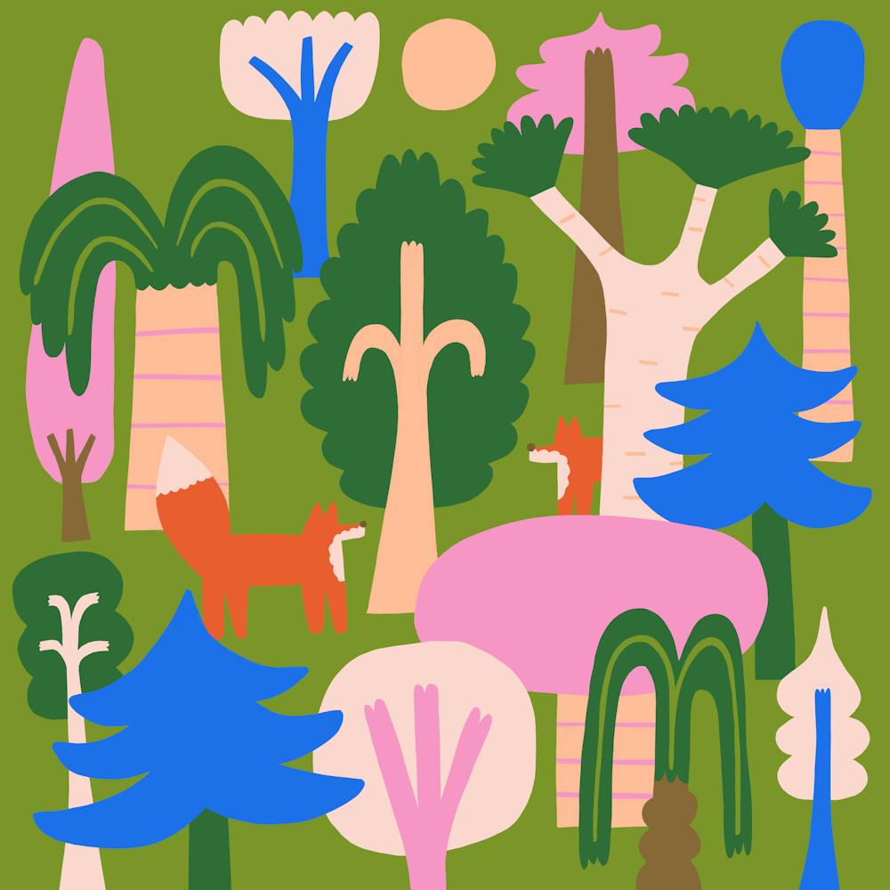 Wald mit Füchsen
