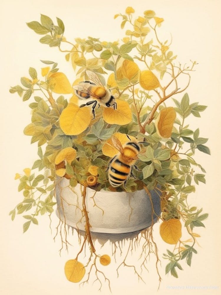 Yellow Faced Bee Beehive Watercolour Illustration 1