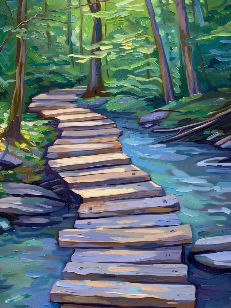 Wooden Bridge In The Woods