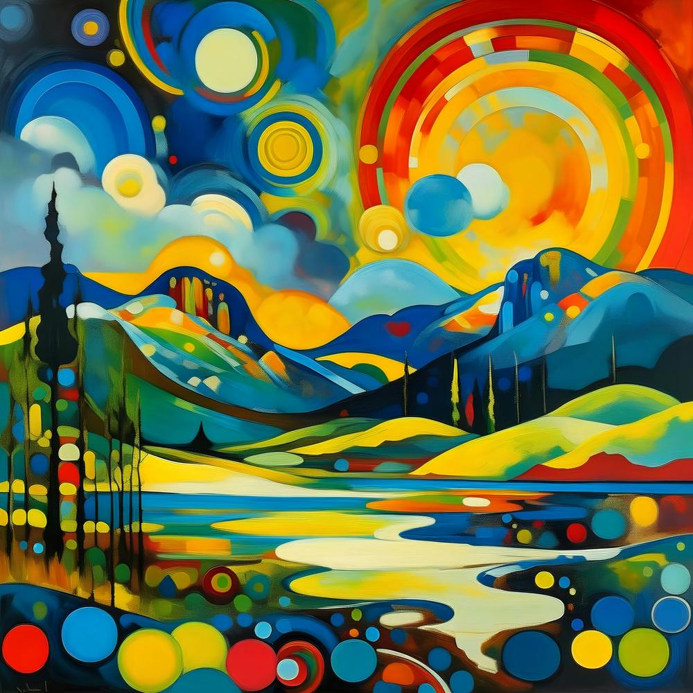 Painting of Yellowstone National Park with cosmic colors in style of Kandinsky 1