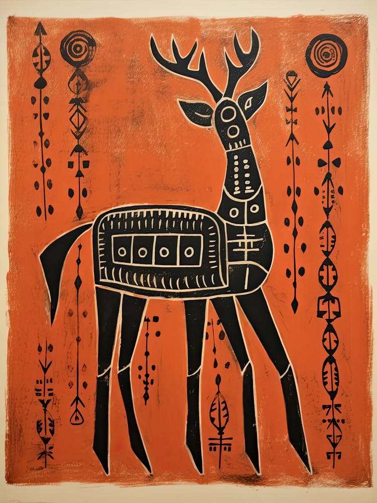 Deer, Woodblock Animal  Drawing 3