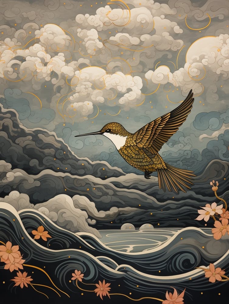 Hummingbird 1 Gold Detail Painting