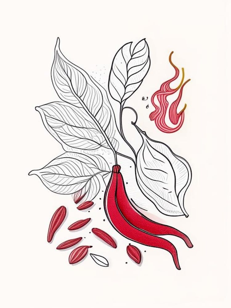 Cayenne Pepper Spices And Herbs Minimal Line Drawing 2
