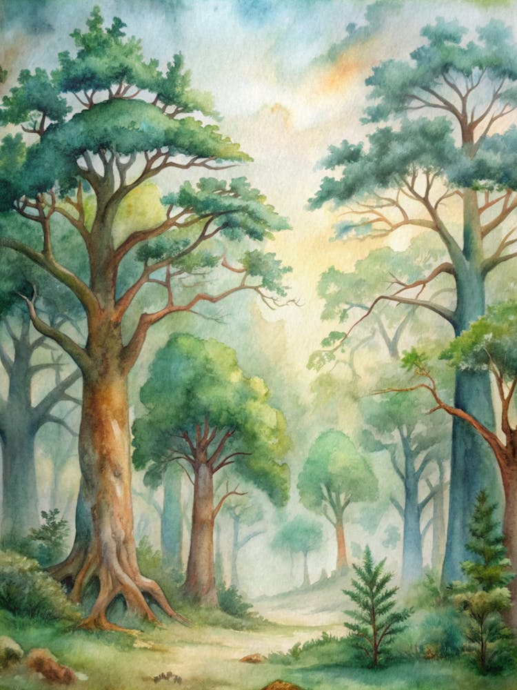 Watercolor Of A Forest