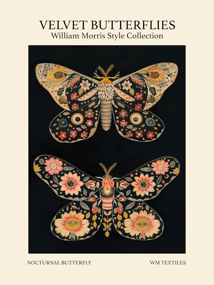 Velvet Butterflies Collection Nocturnal Butterfly William Morris Style 5