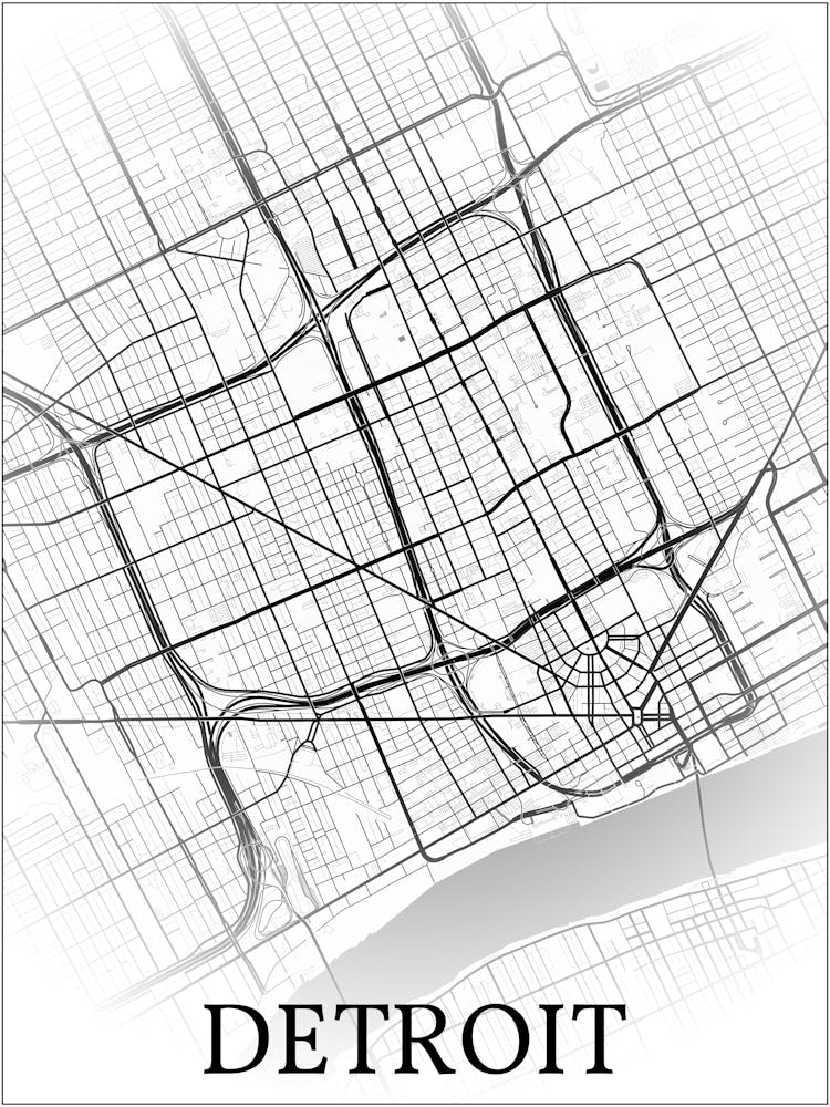 Detroit, Michigan, United States, City Map, Black And White Fade Design 1