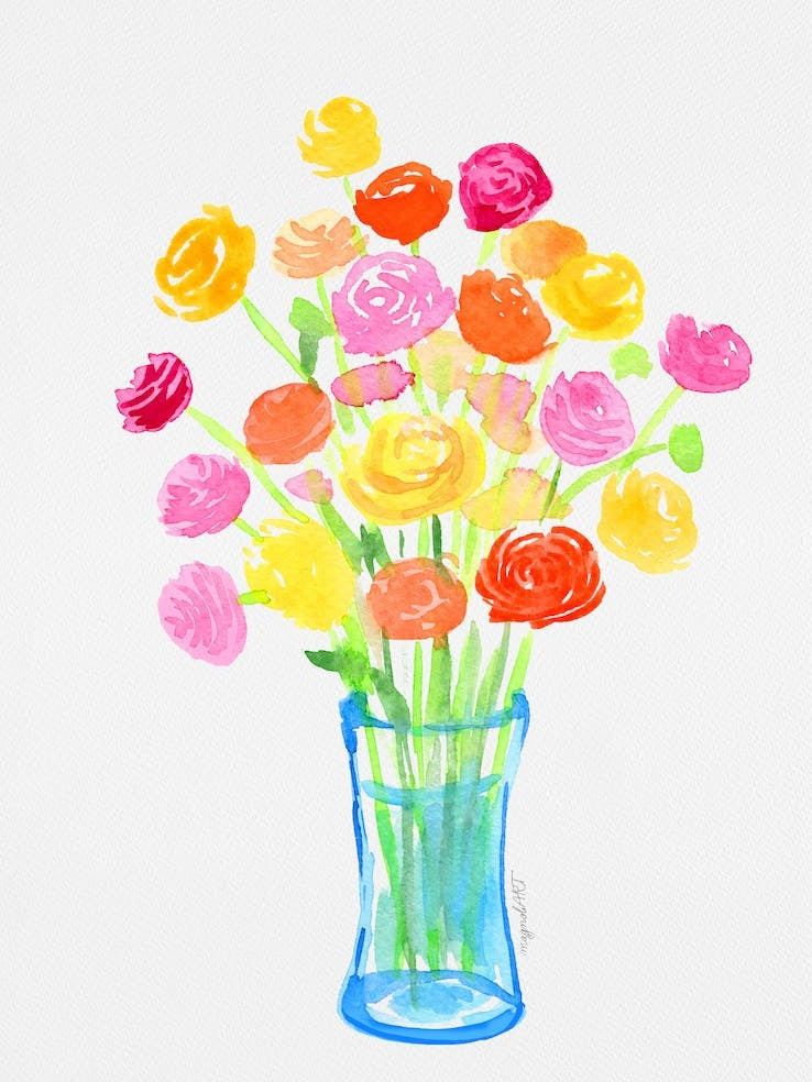 Watercolor Roses In A Vase