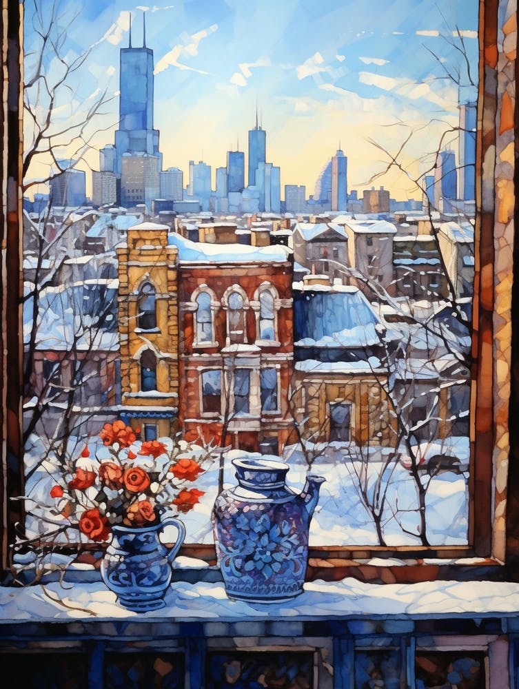 Winter Cityscape Chicago Usa 2