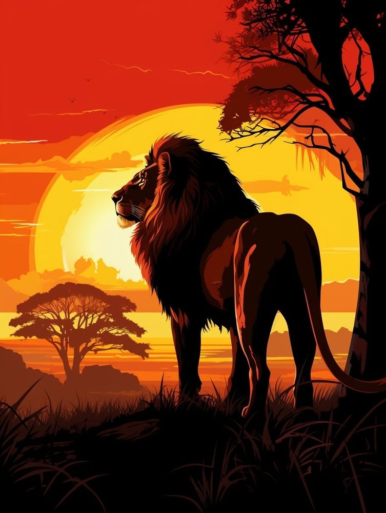 Afrikanischer Löwe Sonnenuntergangs-Silhouette 5