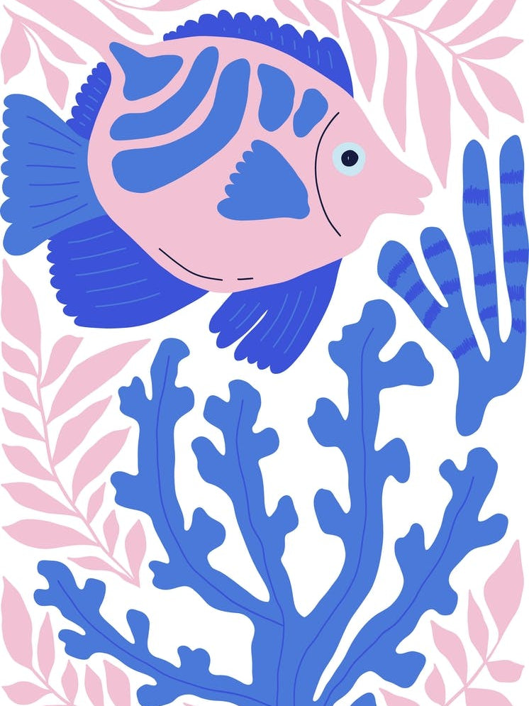 Blue And Pink Fish Ocean Collection Boho
