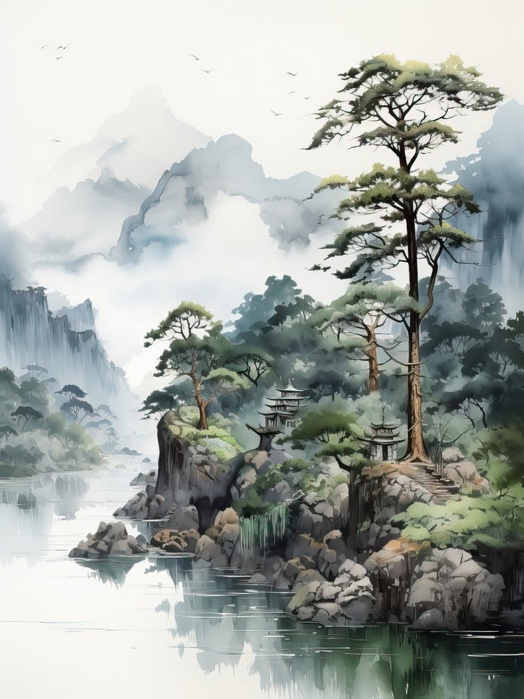Chugoku Mountains In Multiple Prefectures, Japanese Brush Painting, Ukiyo E, Minimal 3