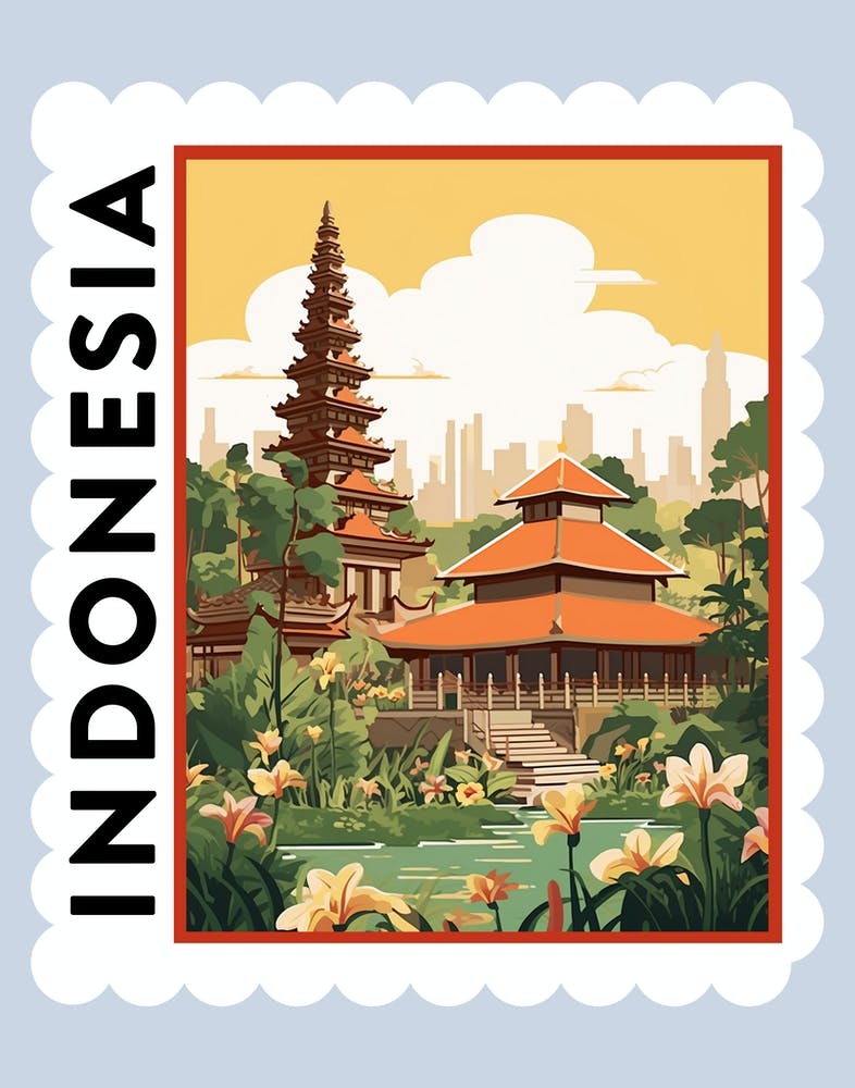 Indonesia Travel Stamp Poster