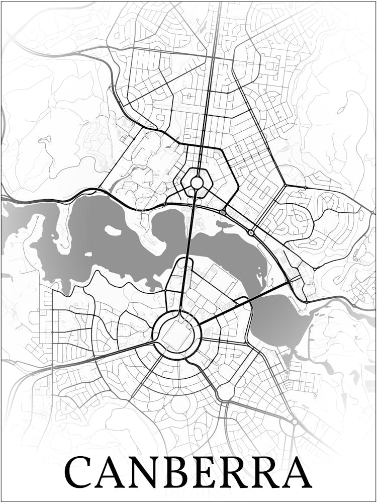 Canberra, Australian Capital Territory, Australia, City Map, Black And White Fade Design