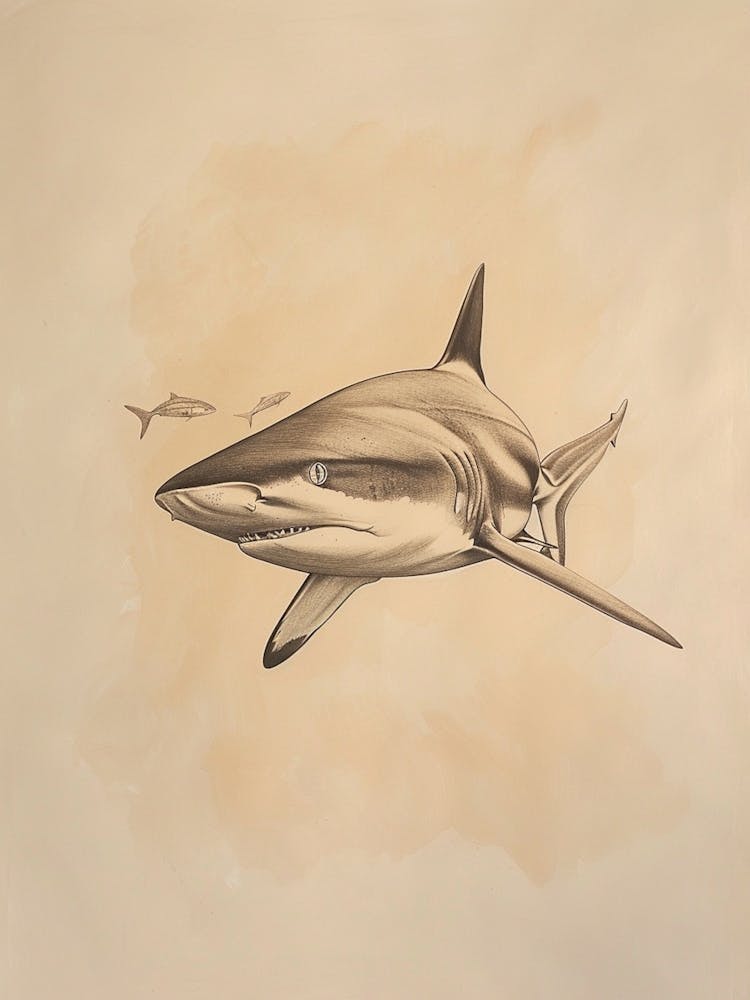 White Tip Reef Shark Vintage Illustration 3