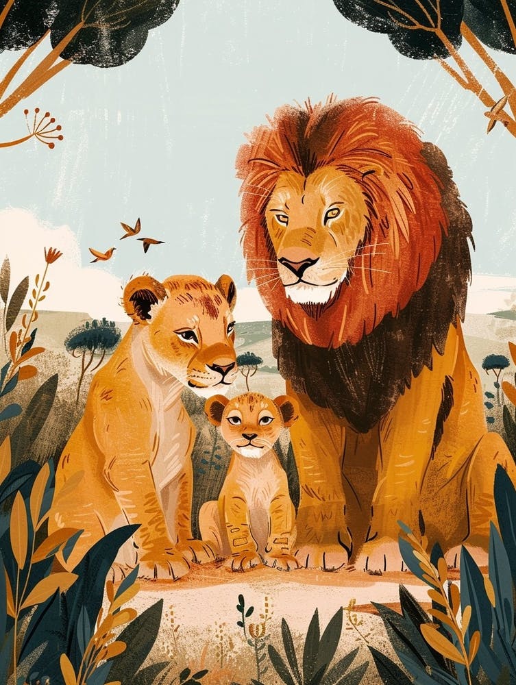 Barbary Lion Family Bonding Illutration 3