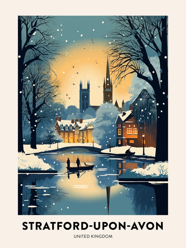 Winter Night  Travel Poster Stratford Upon Avon United Kingdom 1