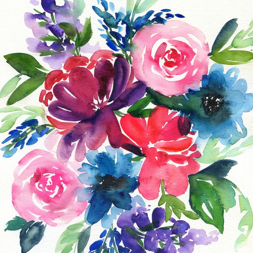 Kaltes Aquarell-Bouquet