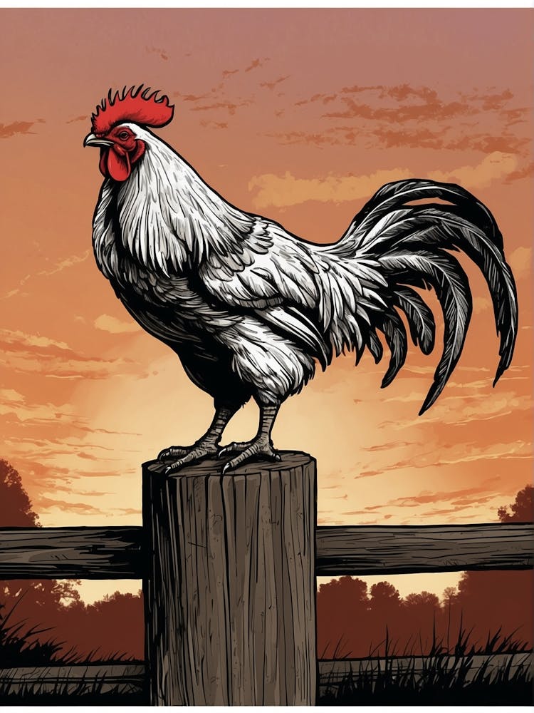 Rooster On Fence Post