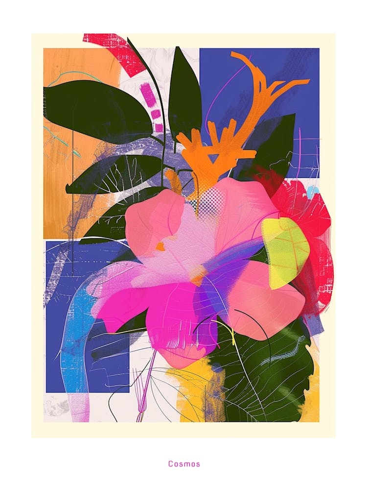 Cosmos 2 Neon Flower Collage Poster