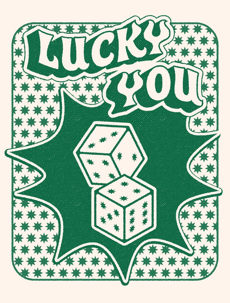 Lucky You Dice in Green and White