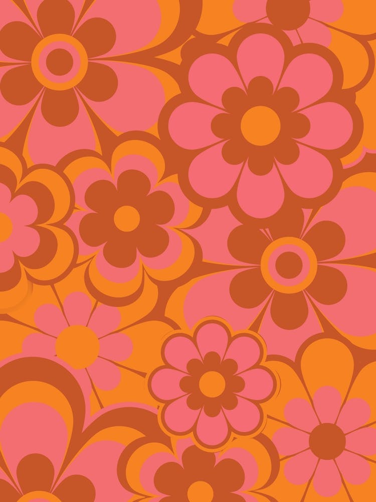 Retro Floral Pink & Brown