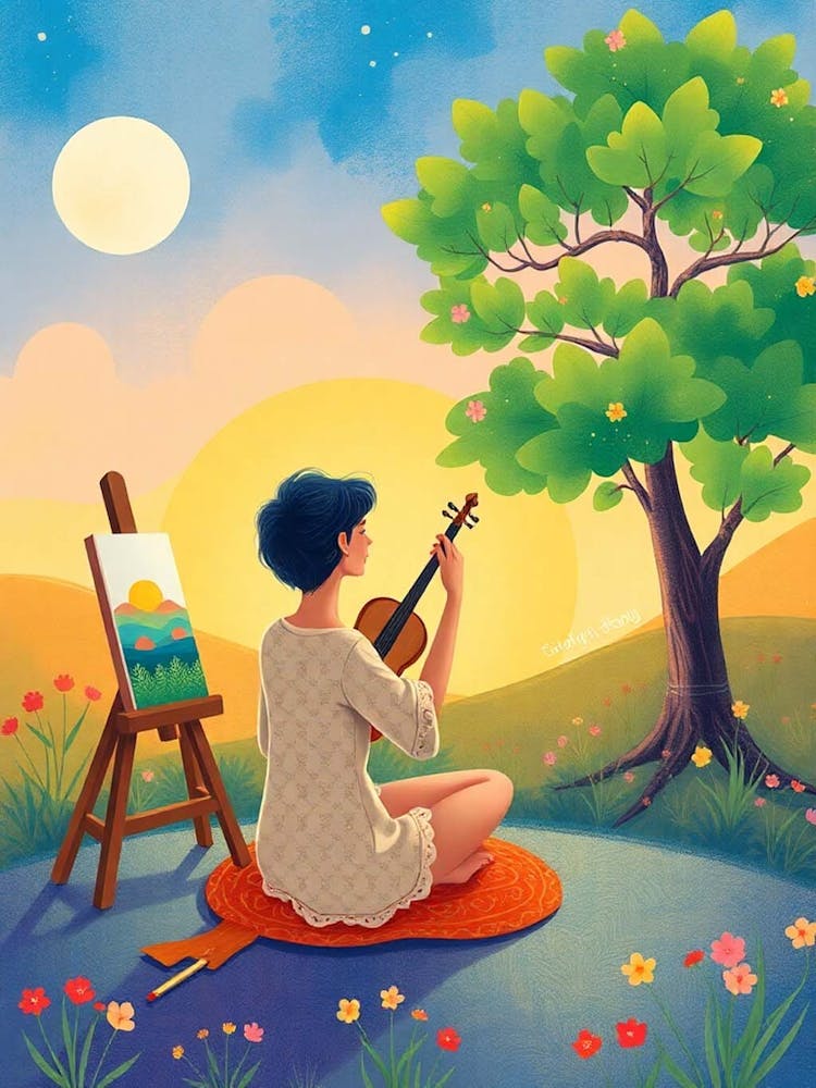 Girl Playing Violin In The Park art print scenery