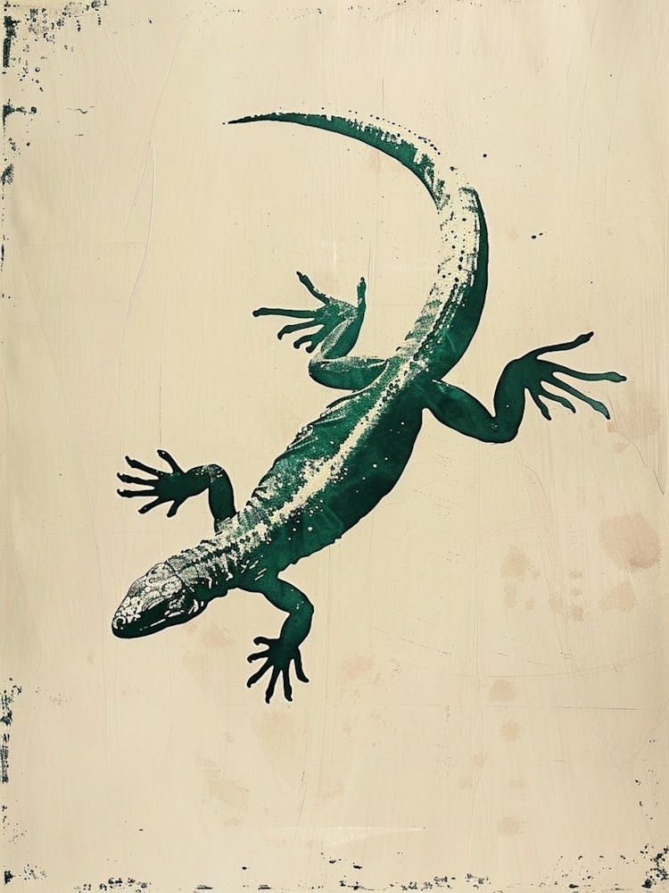 Forest Green Galápagos Land Iguana Block Print 2