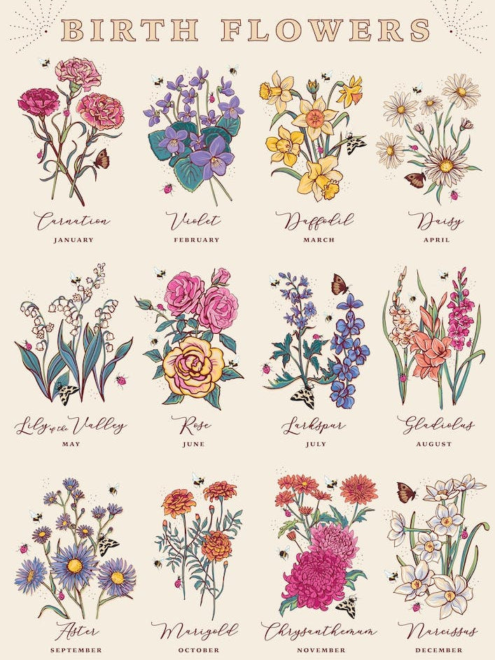 Birth Flowers On Cream