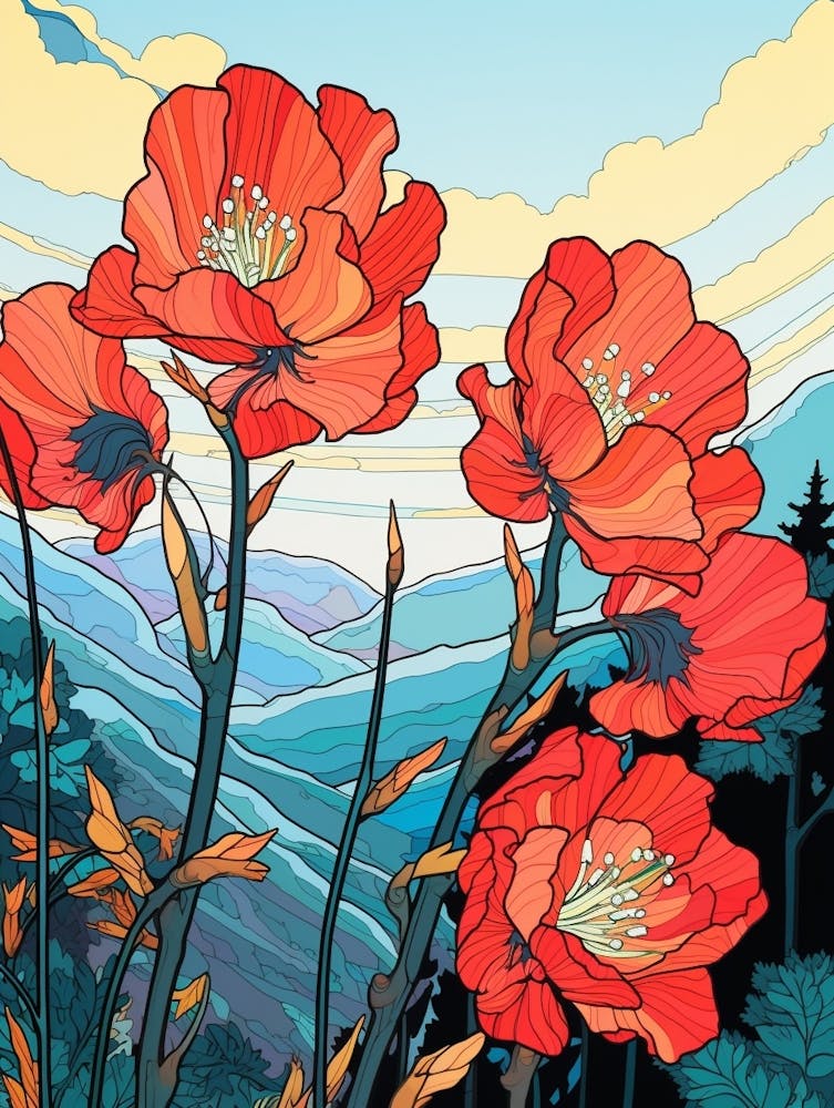 Red Tulips Mountain Landscape 3