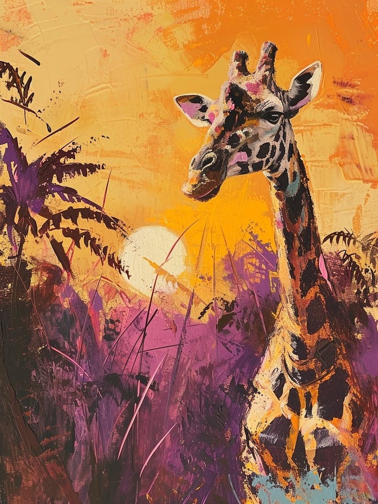 Giraffes By The Tress Illustration 8