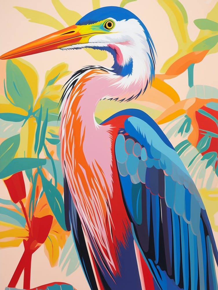 Peinture d'Oiseau Coloré Grand Héron Bleu 5