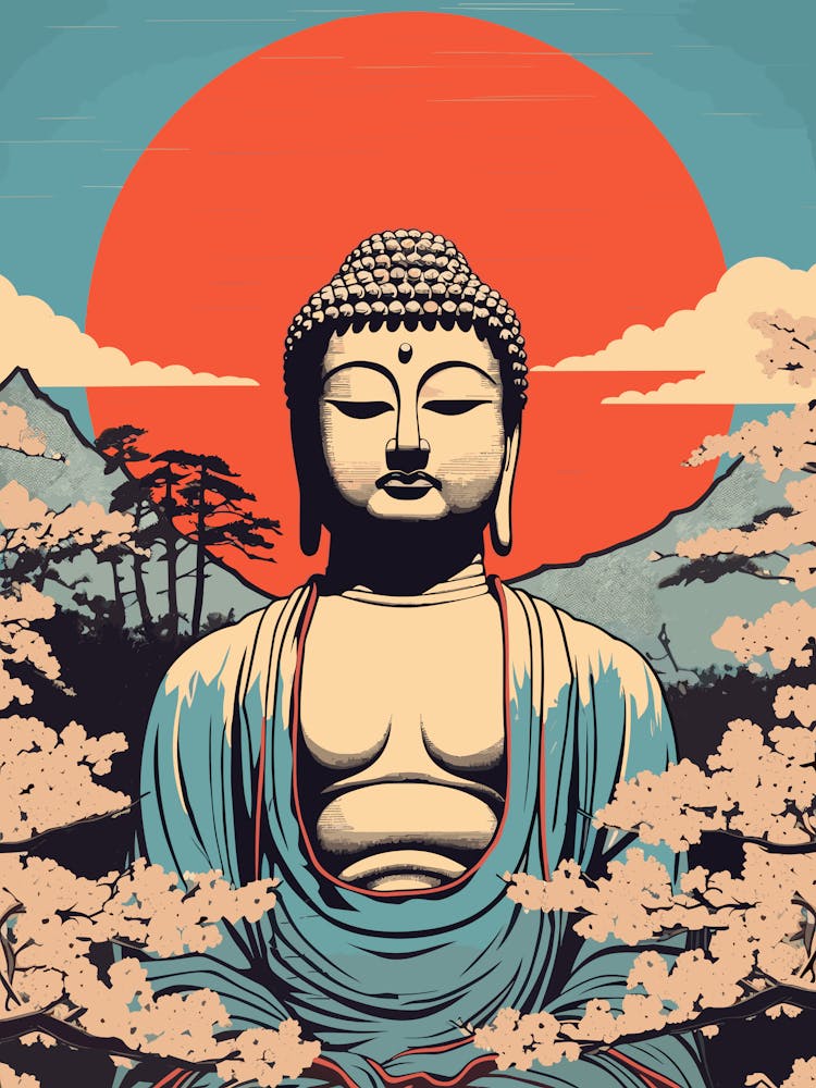 The Great Buddha Of Kamakura, Japan Vintage Travel Art 4
