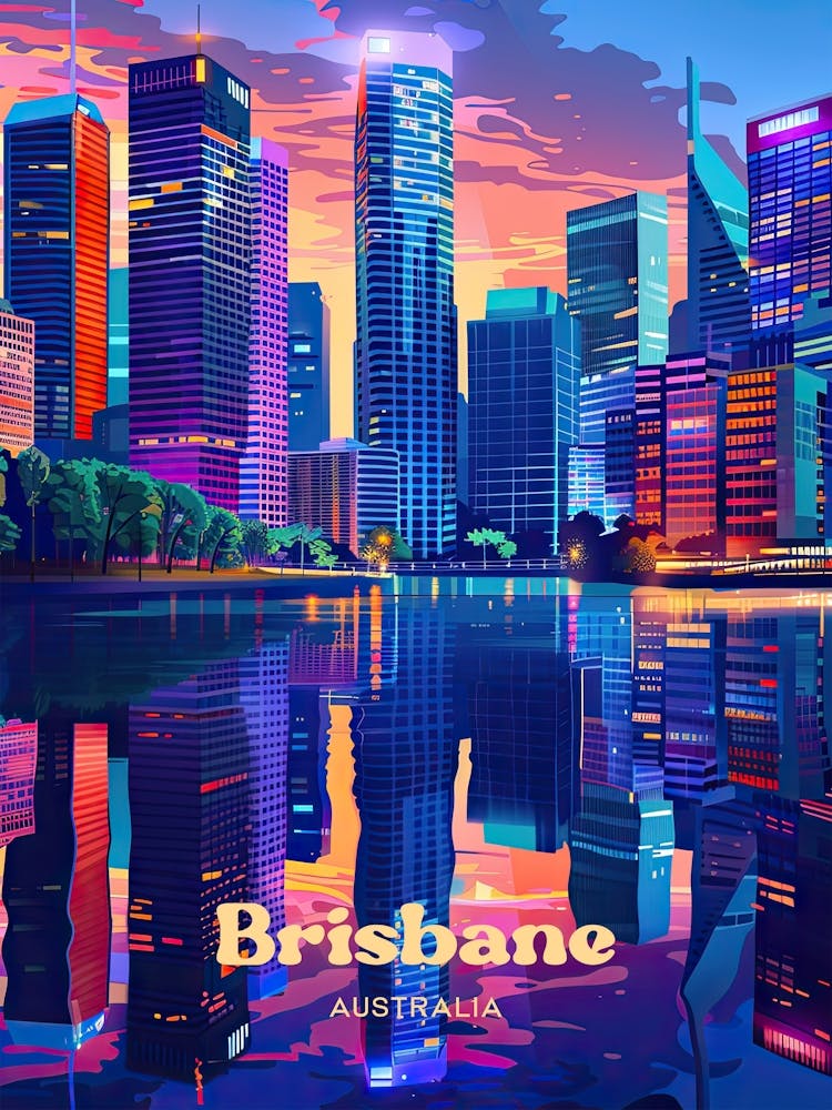 Brisbane Australia Colorful Digital Travel Art