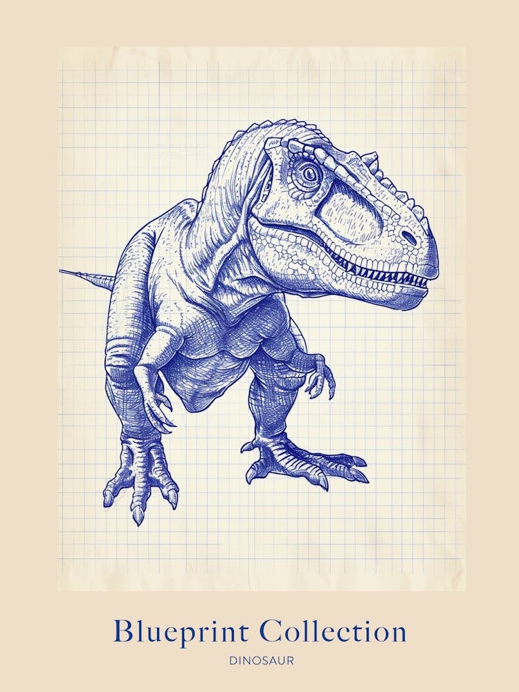 Dinosaur Blue Print Sketch 4 Poster