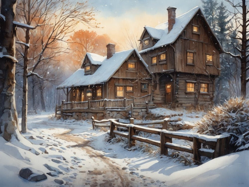 Winter Cabin In The Woods