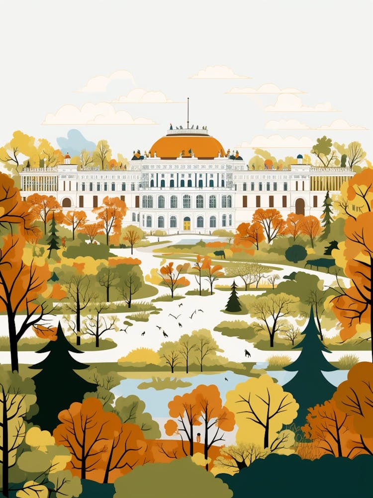 Nymphenburg Palace Gardens Germany Modern Illustration 1