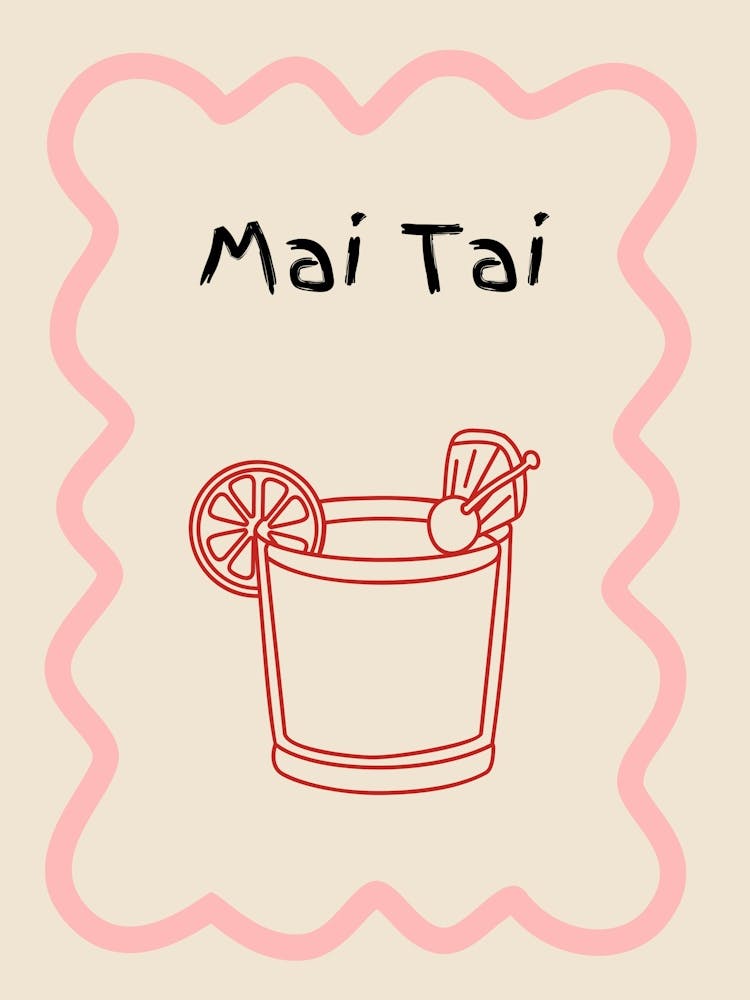 Mai Tai Doodle Poster Pink & Red