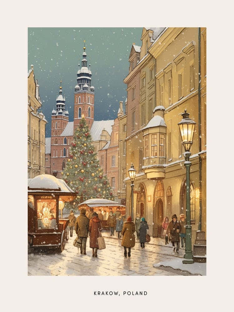 Vintage Winter Poster Krakow Poland 3