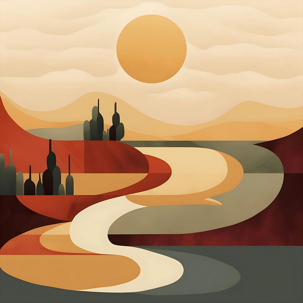 'Sunset In The Desert' Abstract Landscape Painting