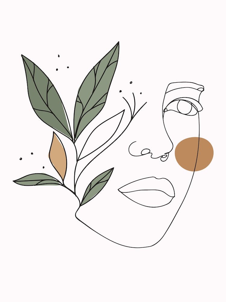 Line art Woman With Leaves
