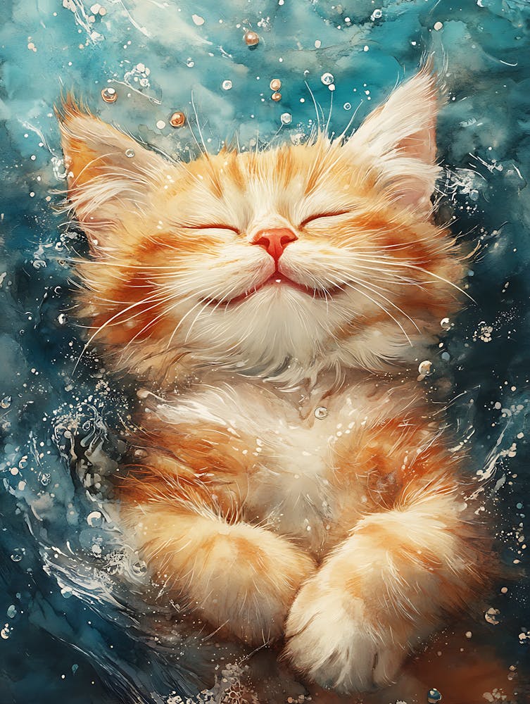 Happy Orange Cat Floating on Water 20