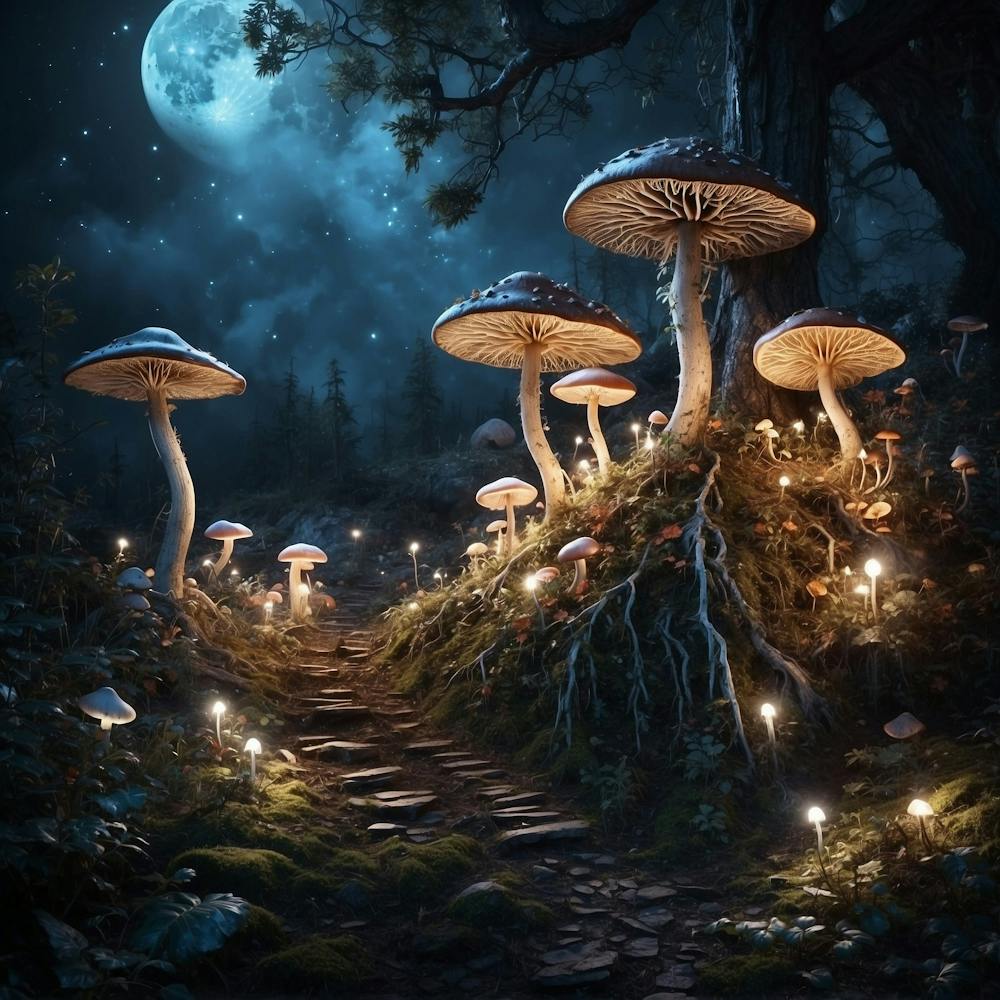 Mushroom Forest At Night
