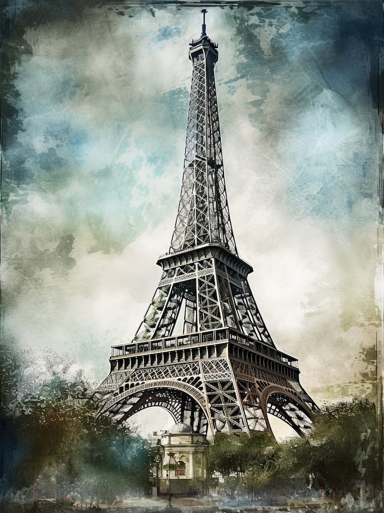 Eiffel Tower Paris France Sketch Drawing Style 12