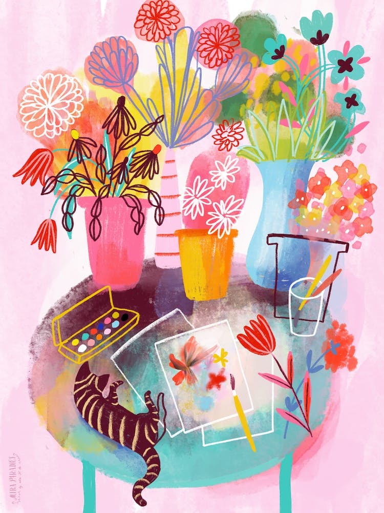 Creative Desk With Cat