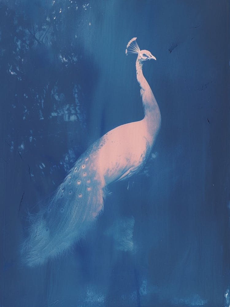 White Peacock Cyanotype Inspired