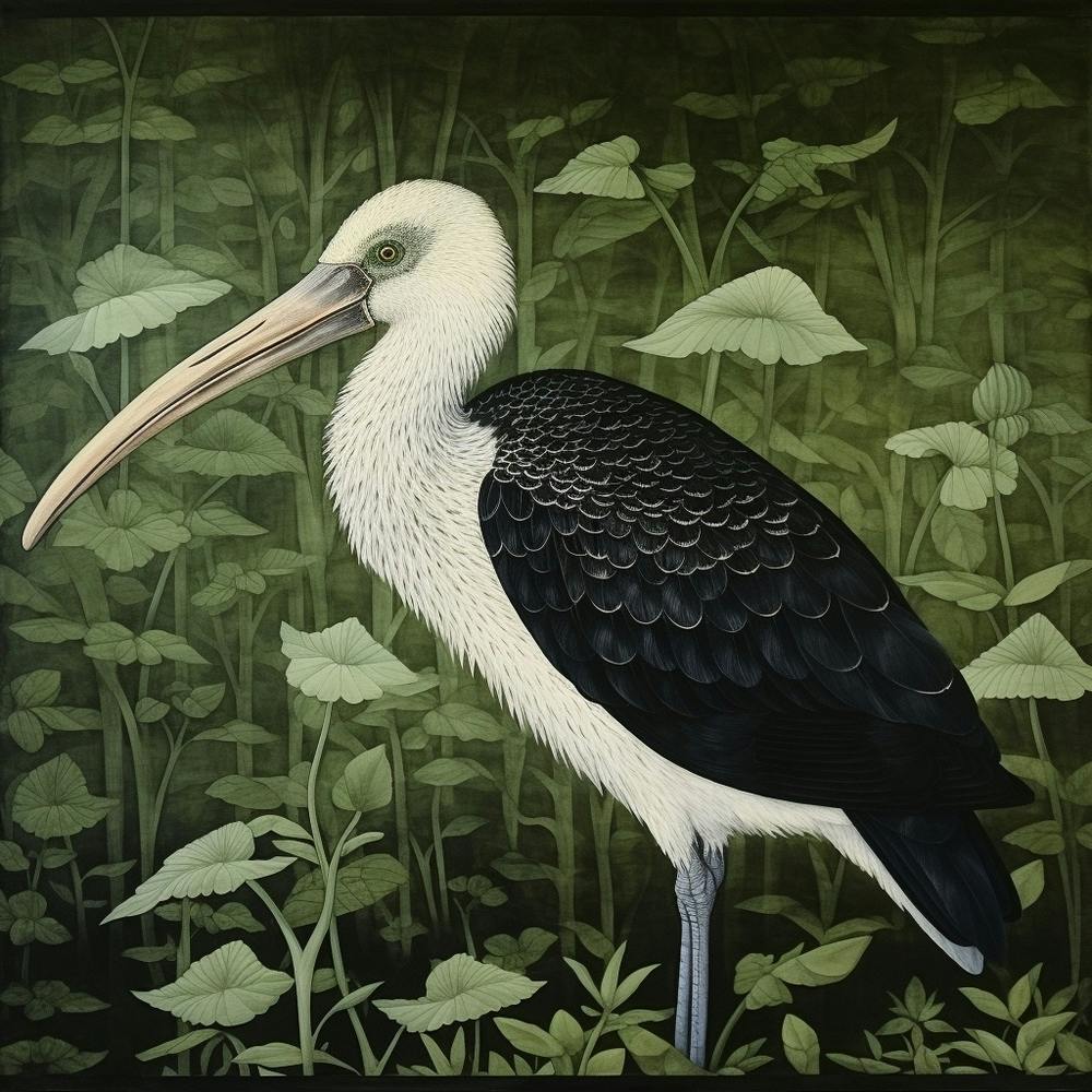 Ohara Koson-inspiriertes Vogelgemälde Storch 1 Quadratisch